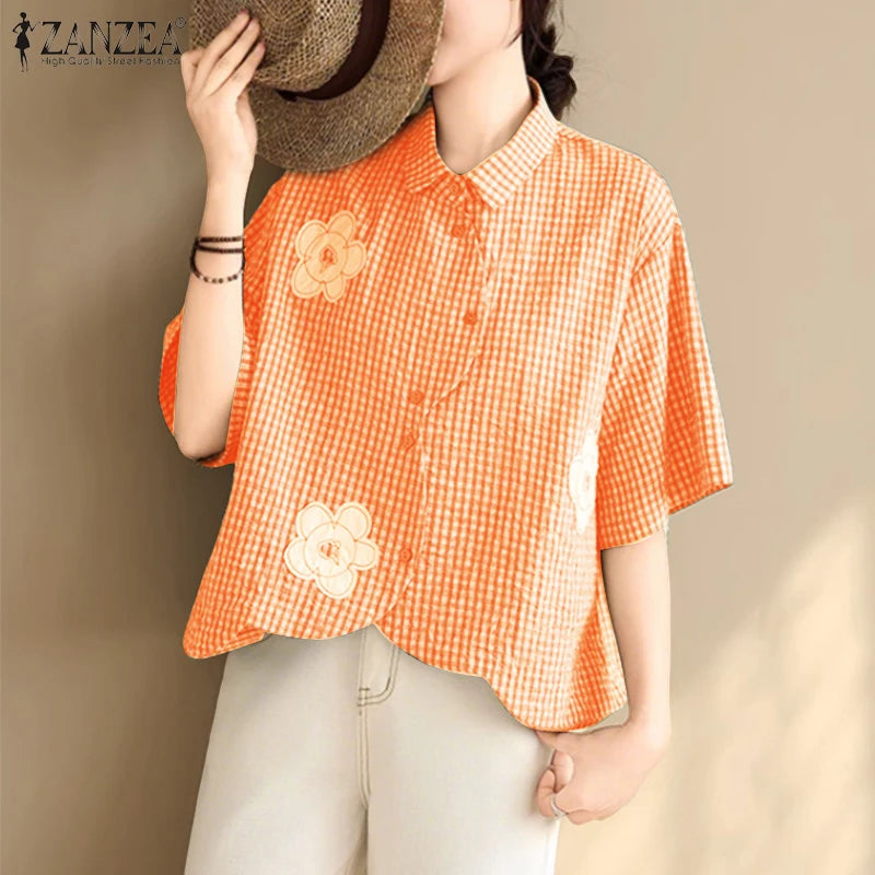 Harper Checked Lapel Blouse