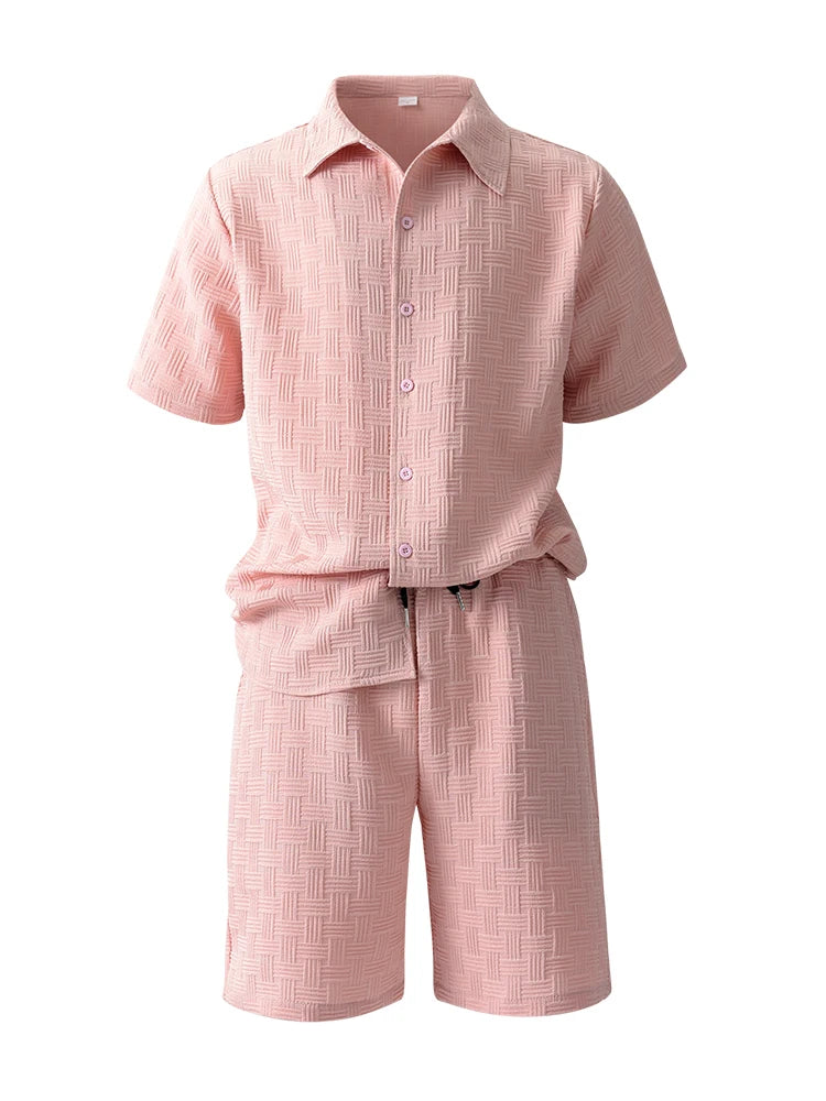 Men Jacquard Shirt Shorts Set
