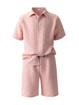 Men Jacquard Shirt Shorts Set