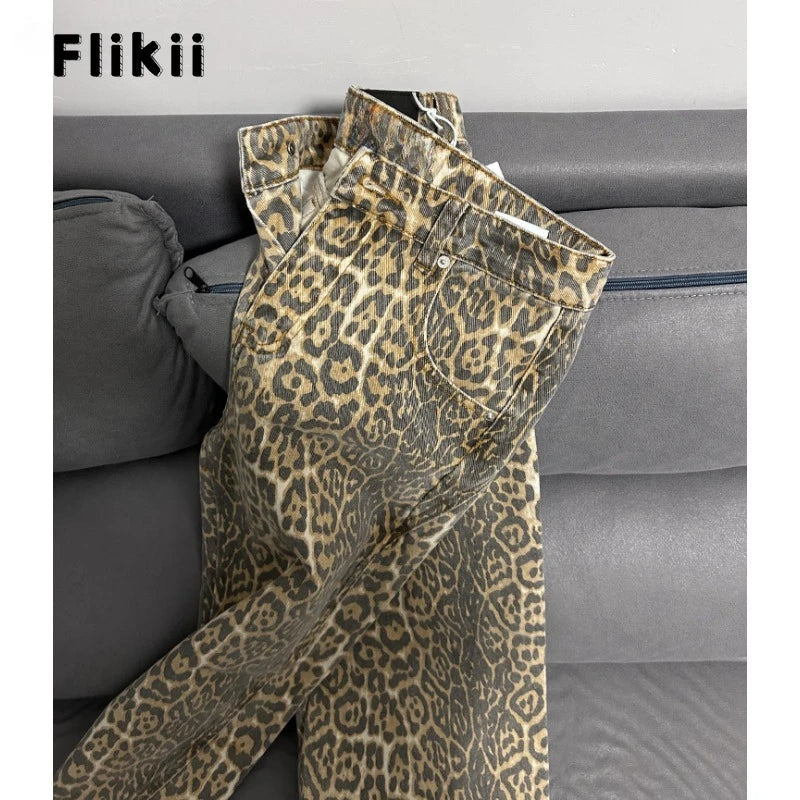 WildFur™ – Leopard Print High Waist Denim Trousers (Statement, Fierce & Urban)