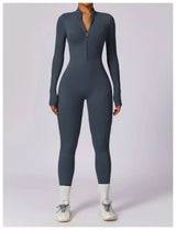 Women Fitness Zipper Long Sleeve Jumpsuit