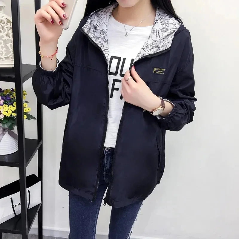 Double-Sided Women's Trench Coat – Hooded Spring Autumn Windbreaker