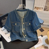 Women's Short Sleeve Denim Cropped Jacket