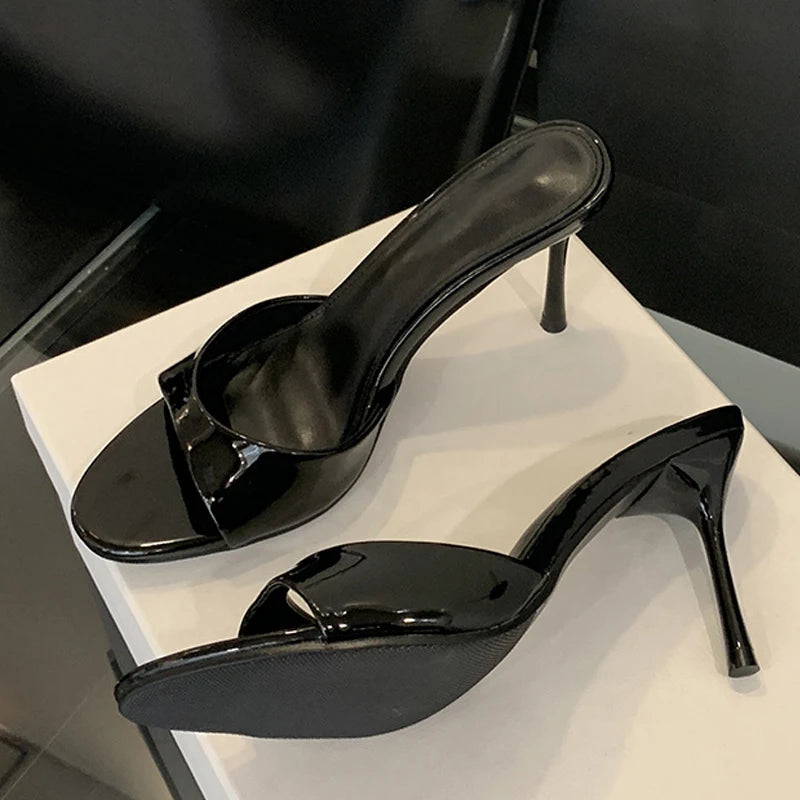 Women’s Wine Red Patent Leather High Heel Mules