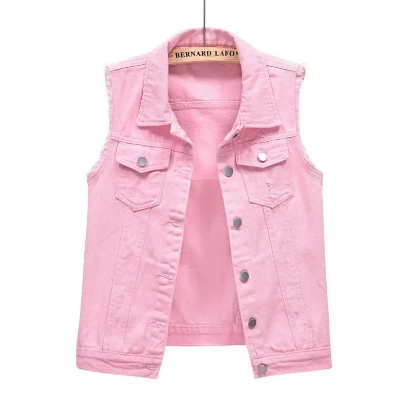 Women’s Print Washed Denim Vest