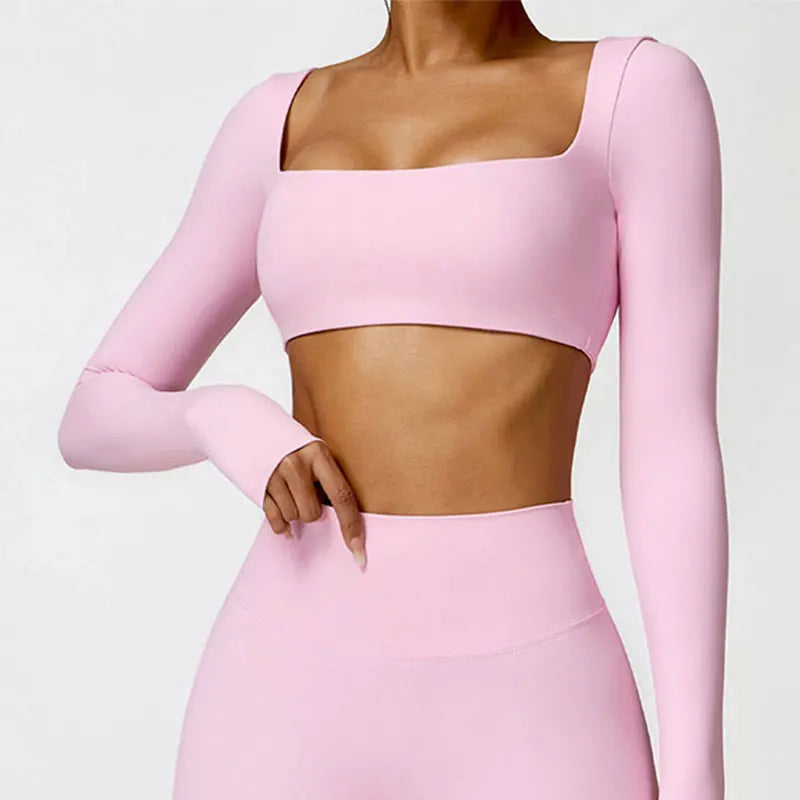 Women's Long Sleeve Yoga Shirt – Gym Push-Up Fitness Top