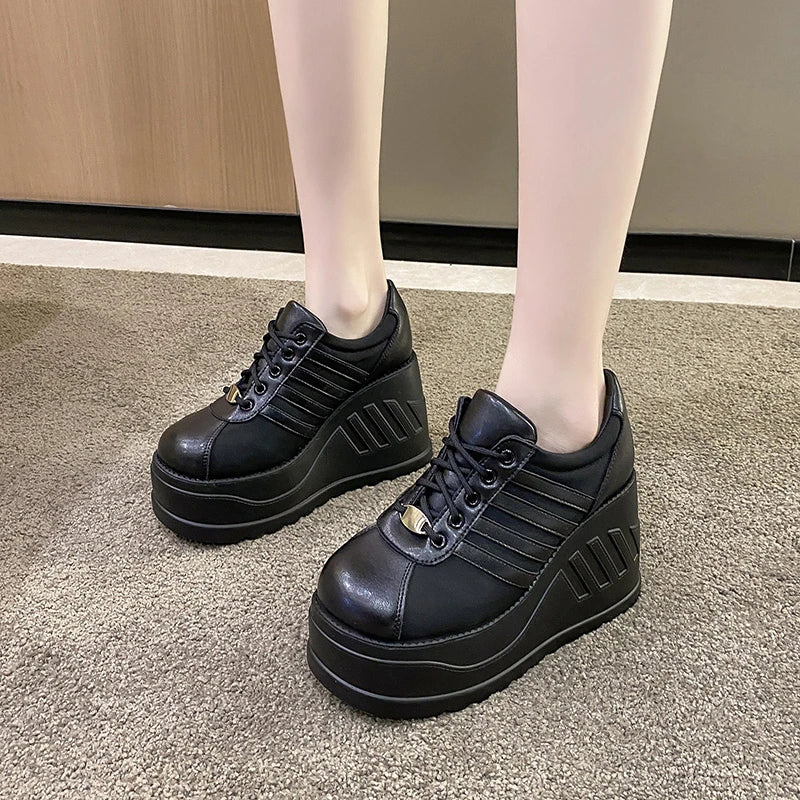 Women’s Pumps Round Head Lace-Up Leisure Heels