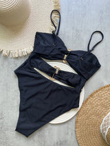 Women Metal Ring Bandeau Swimsuit