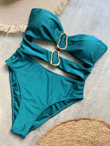 Women Metal Ring Bandeau Swimsuit