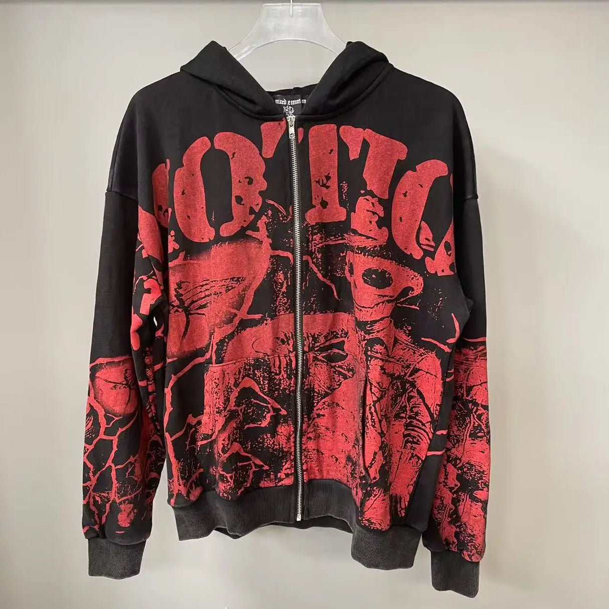 Men Rhinestone Zipper Hoodie