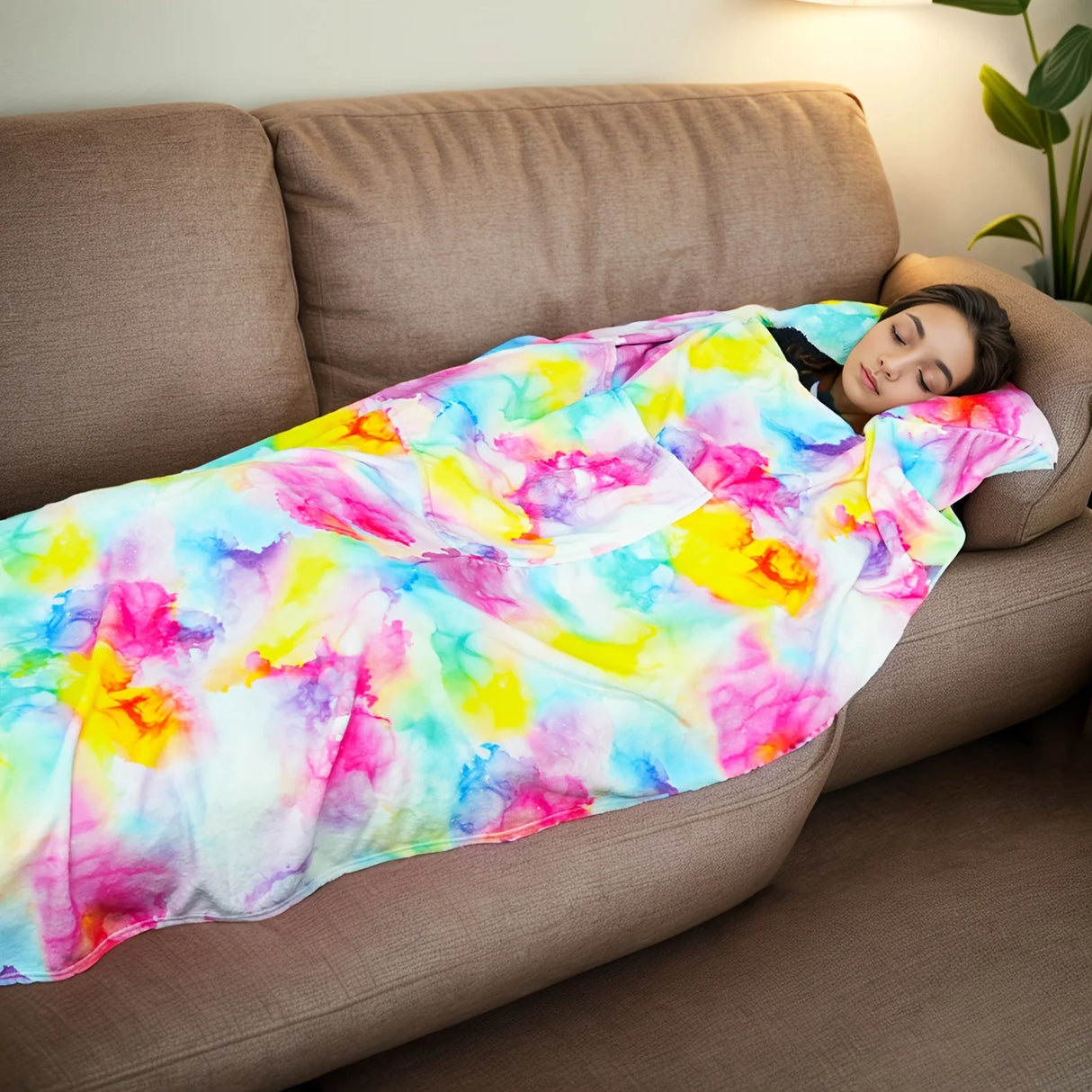 Comfortable Blue Flannel Blanket with Pillow