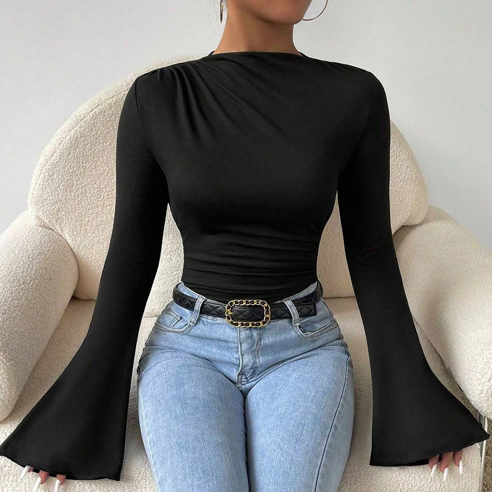 Ribbed Square Neck Bodysuit – Short Sleeve Top
