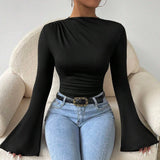 Ribbed Square Neck Bodysuit – Short Sleeve Top