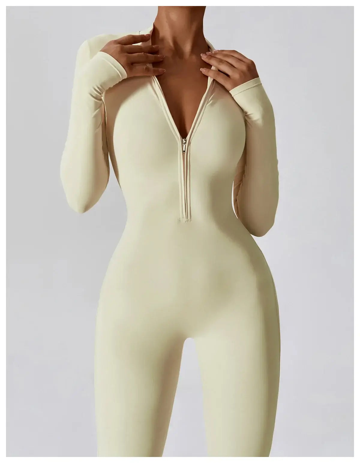 Women Fitness Zipper Long Sleeve Jumpsuit
