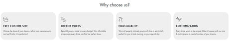Reasons to choose us: Free custom sizes, decent prices, high quality, and full customization for your dress.