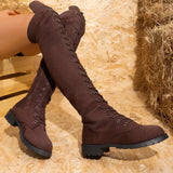 Suede Over Knee Lace-up Boots – Flat Non-Slip 2025