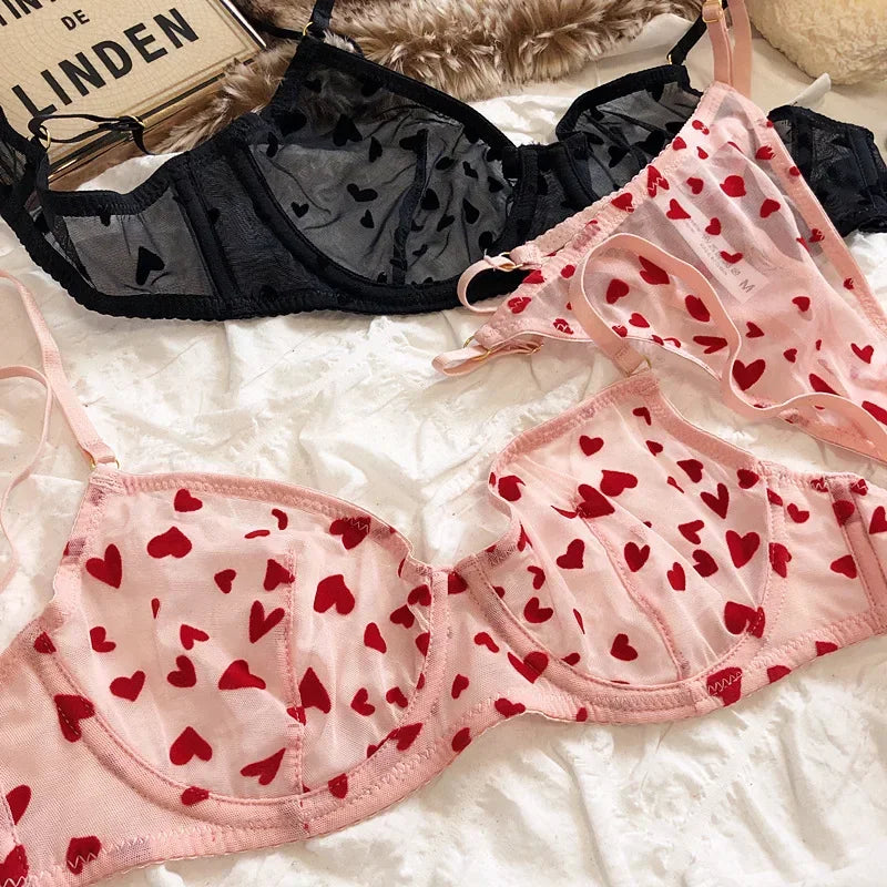 Women Mesh Heart Lingerie Set