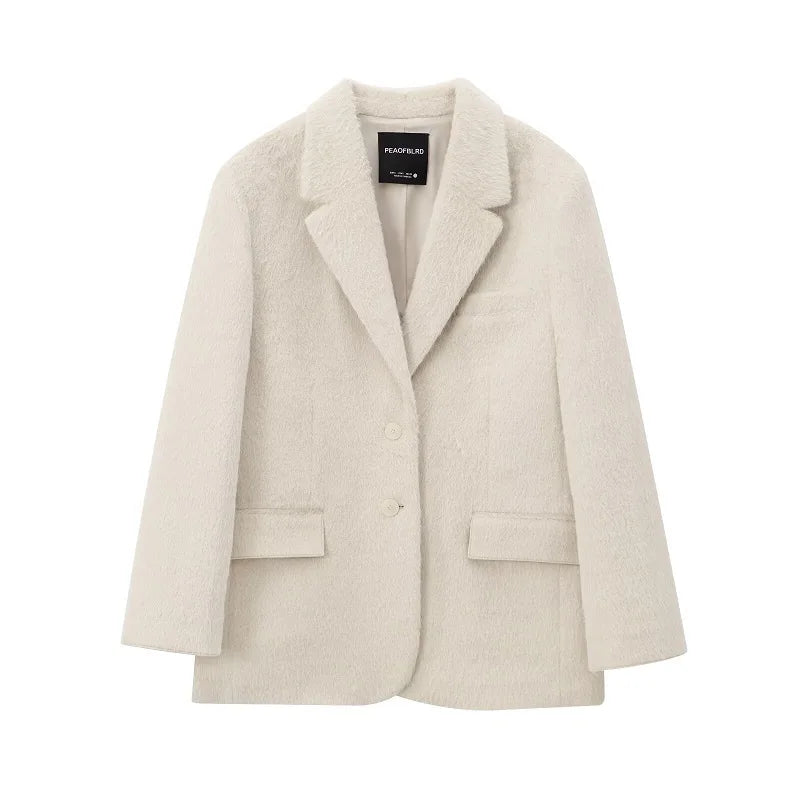 FauxForm™ – Faux Fur Straight Blazer (2025 Style, Cozy Meets Chic)