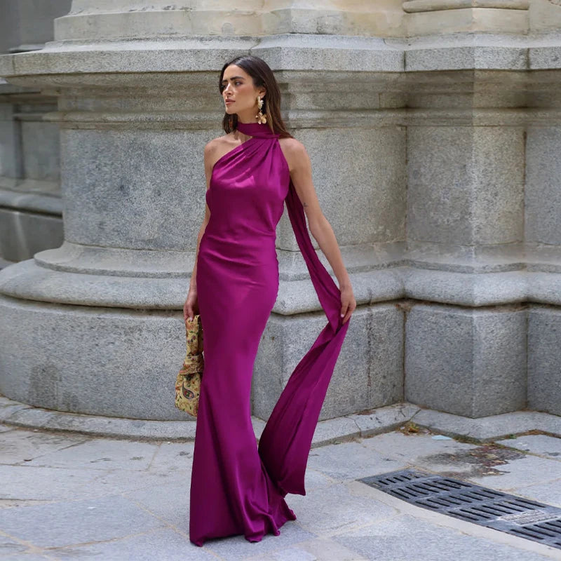Luxe Satin Halter Evening Gown