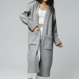 Women Long Pocket Knit Cardigan