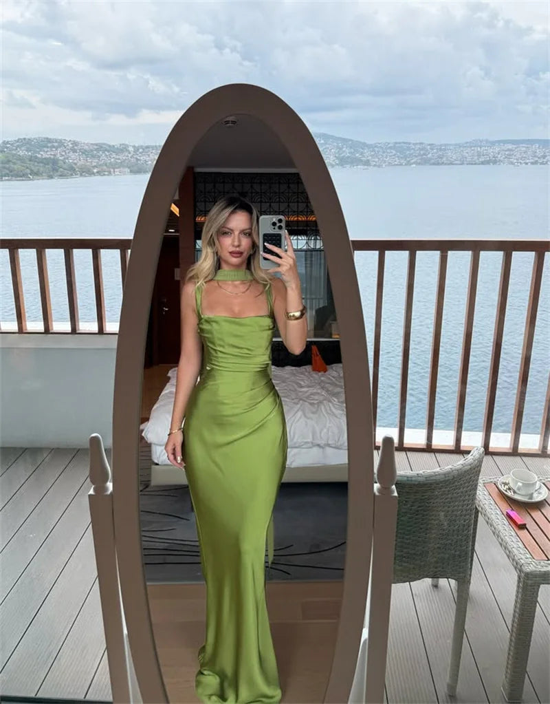 Luxe Satin Halter Evening Gown