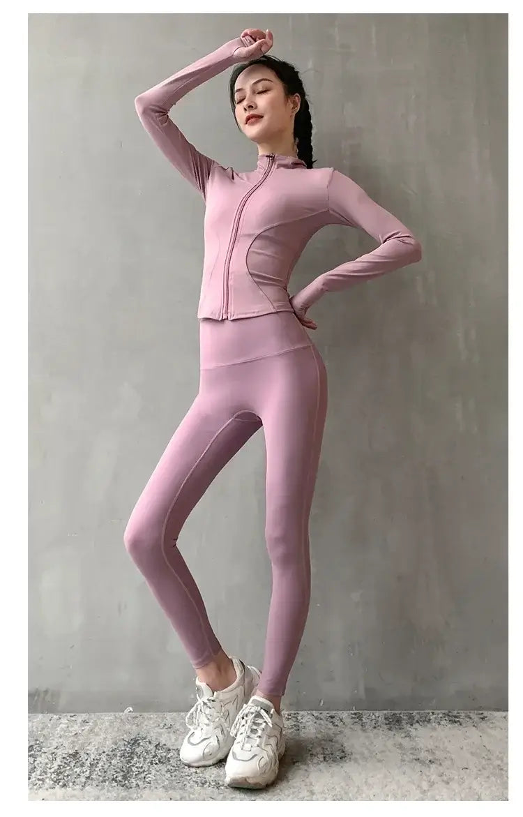 Women Zipper Yoga Running Jacket with Thumb Holes