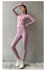 Women Zipper Yoga Running Jacket with Thumb Holes