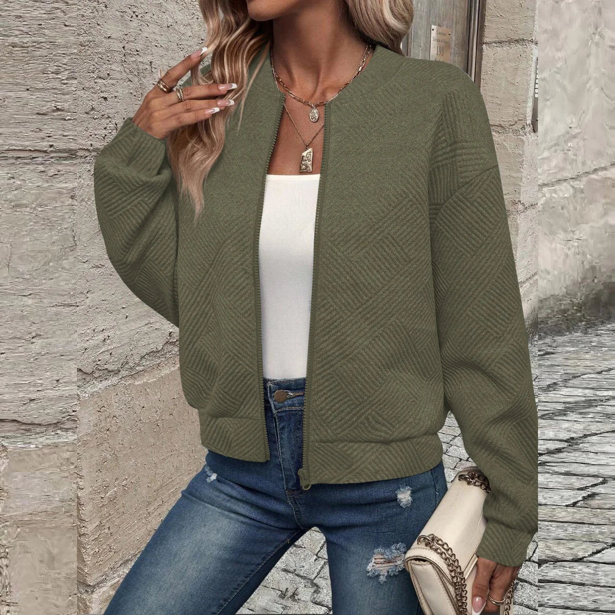 Casual Zipper Baseball Collar Women's Jacket