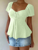 Luna Lace-Up V-Neck Blouse