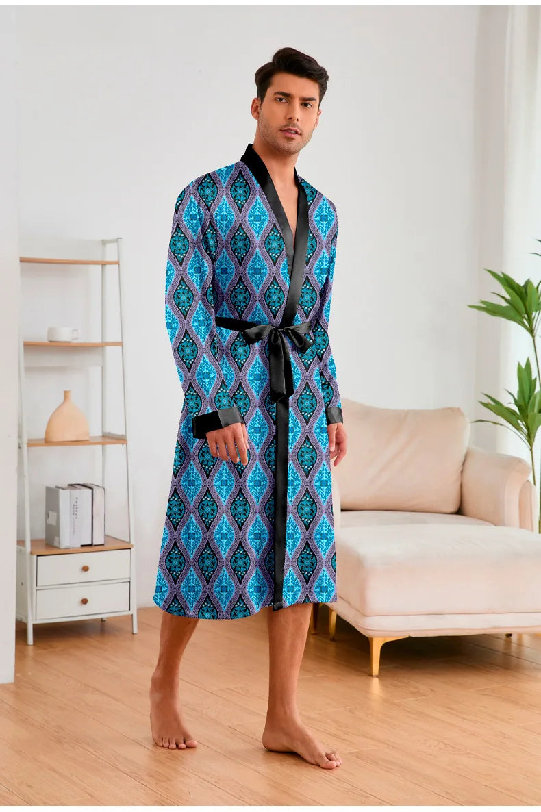 Men’s Leopard Satin Bathrobe Set