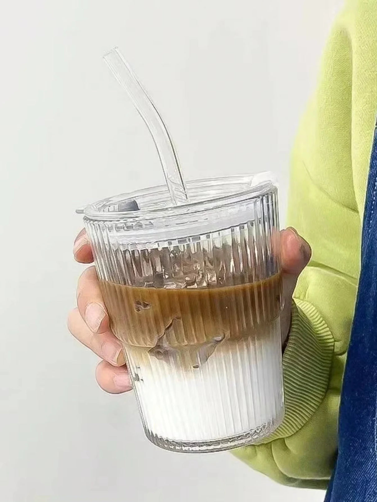 Stripe Glass Cup with Straw