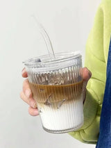 Stripe Glass Cup with Straw