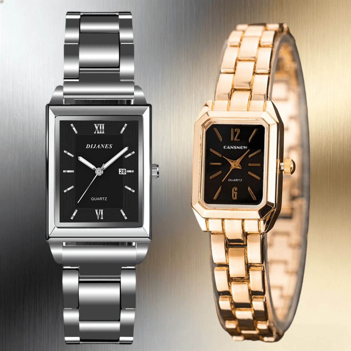 Luxury Square Gold Quartz Couple Watches