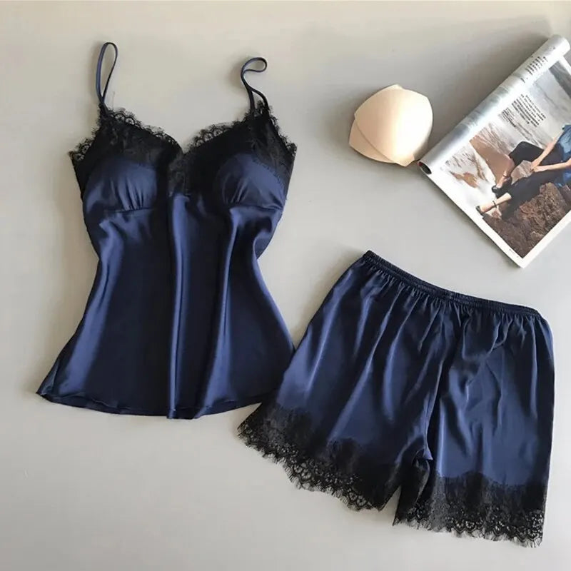 Women V-Neck Pajama Shorts Set
