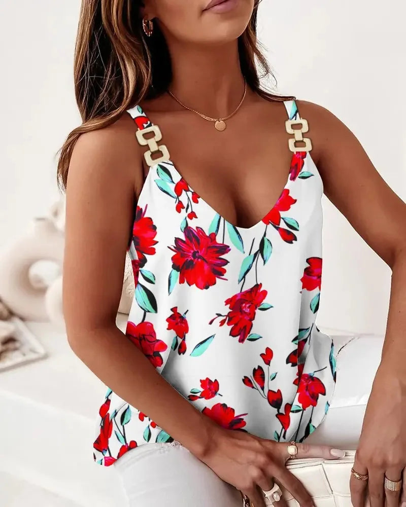 Women Deep V Chain Strap Tank