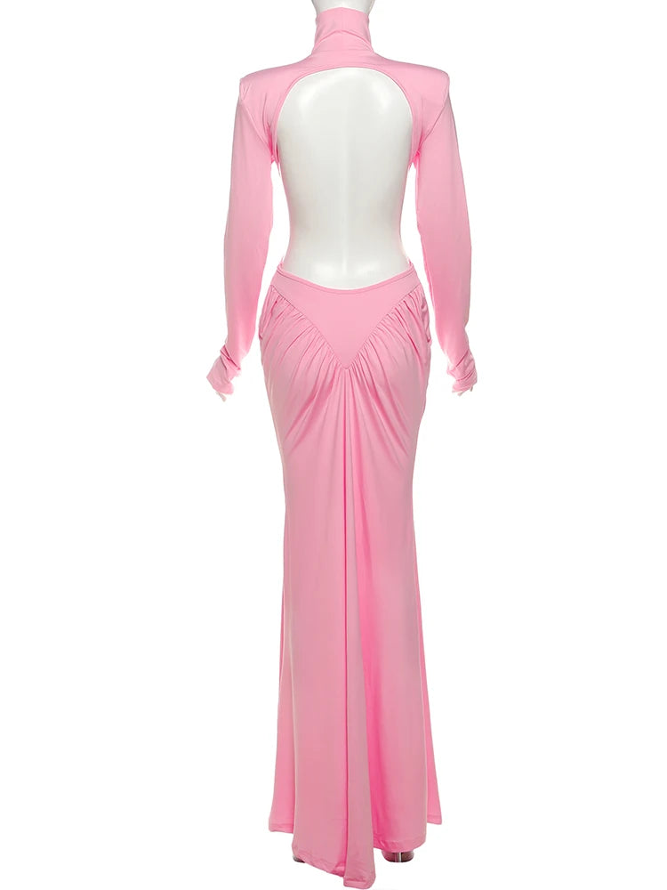 Women's Backless Ruched Maxi Dress