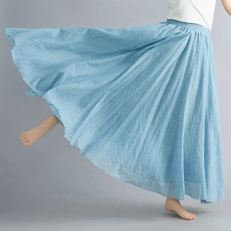 Women Cotton Linen Maxi Skirt