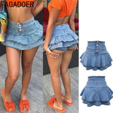PatchSkirt™ – Ruched Pleated Denim Skirt (Streetwear, Button Detail)