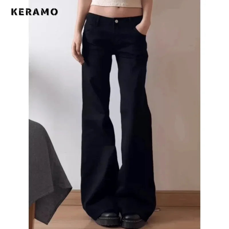 BlackMuse™ – Y2K High Waist Vintage Denim Jeans (Dark Washed, Wide Leg & Stylish)