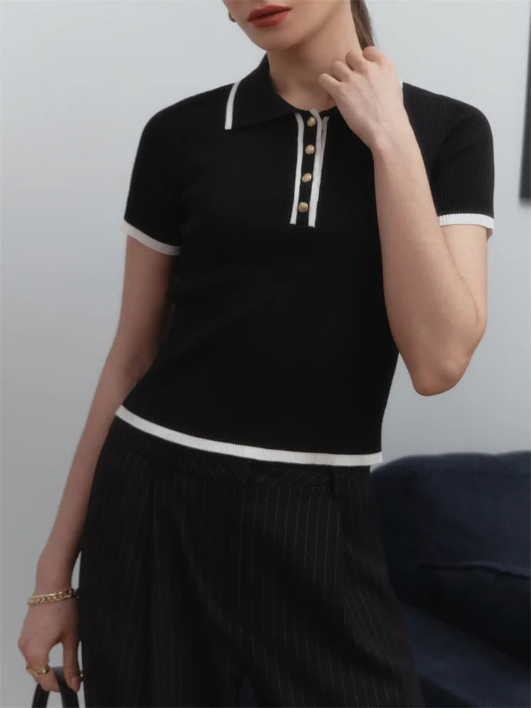 Women's Slim Contrast Knit Pullover