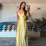 Golden Satin Backless Evening Gown