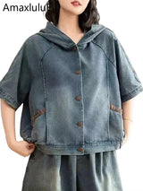 AmaxluluE Summer Womens Denim Hooded Jackets