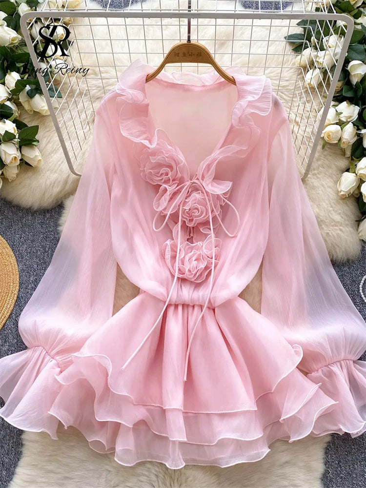 Women's Floral Chiffon Mini Dress