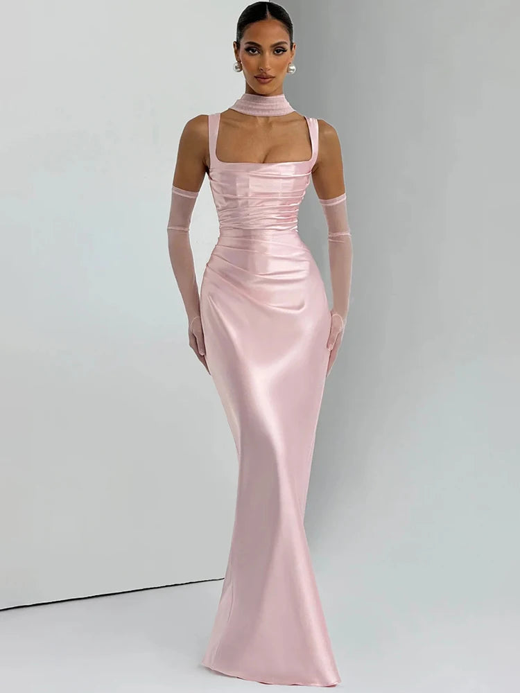 Luxe Satin Halter Evening Gown