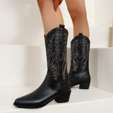 Women Mid Calf Boots Pointed Toe Fur Heels