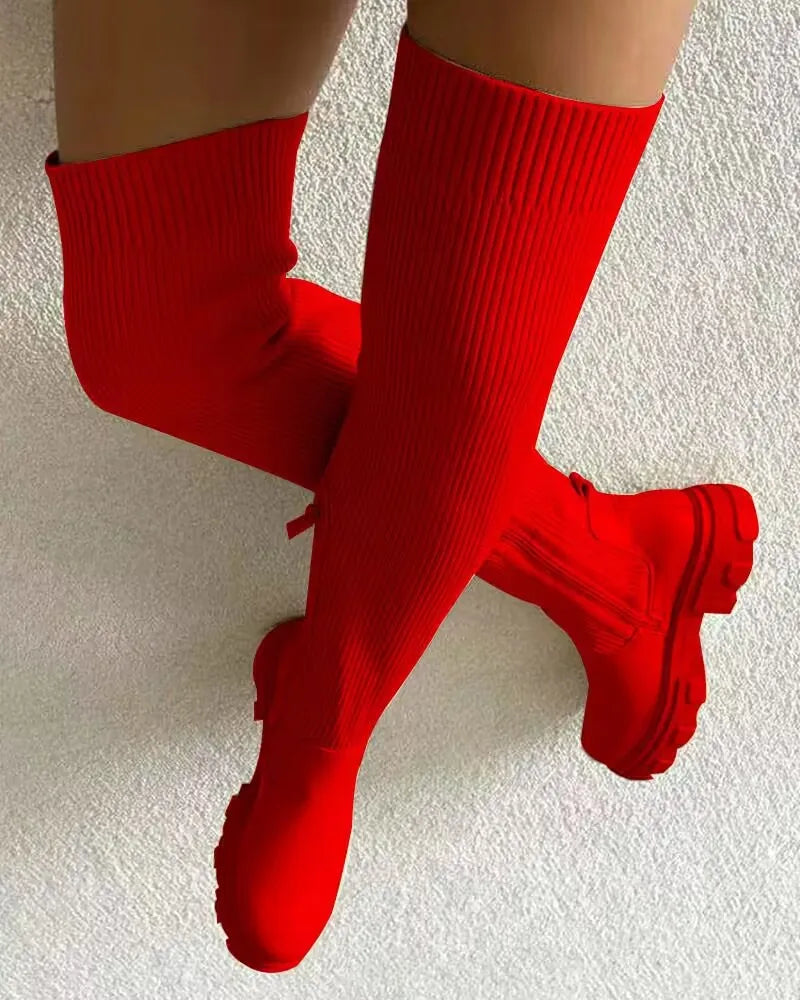 Women’s Thick Heel Stretch Velvet Over-the-Knee Boots