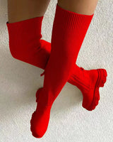 Women’s Thick Heel Stretch Velvet Over-the-Knee Boots