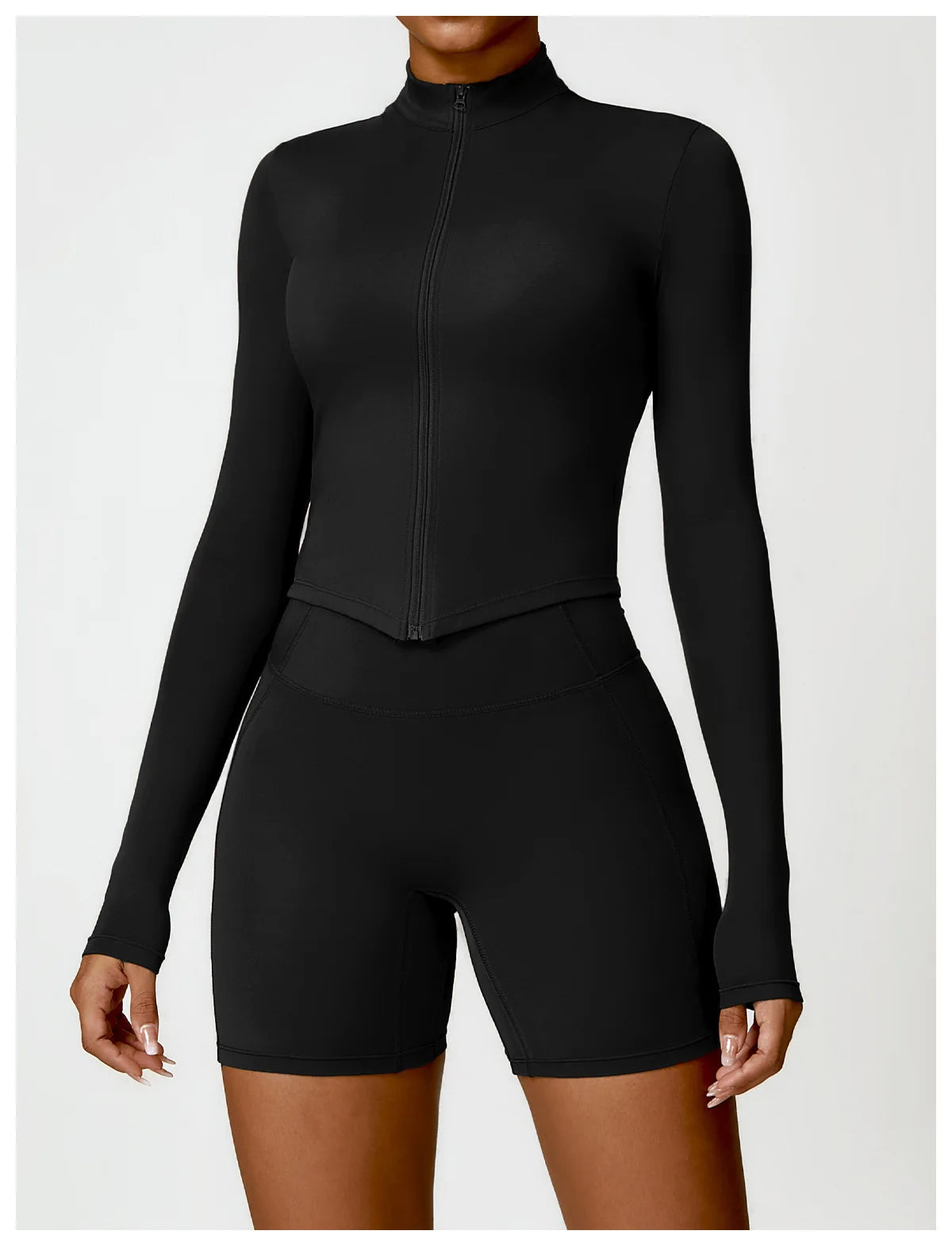 Women's Zip Long Sleeve Yoga Jacket – Gym Push-Up Sportswear Top