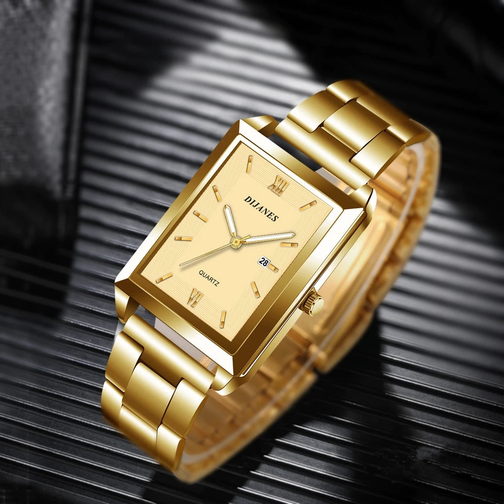 Luxury Square Gold Quartz Couple Watches