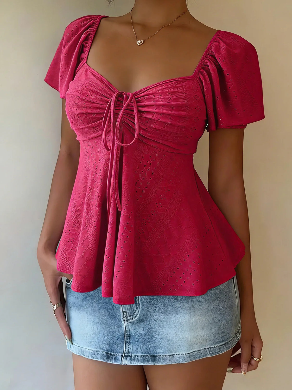 Luna Lace-Up V-Neck Blouse